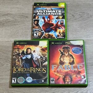Microsoft Xbox Video Game Lot 3 Games Marvel Ultimate Alliance Fable LOTR Return